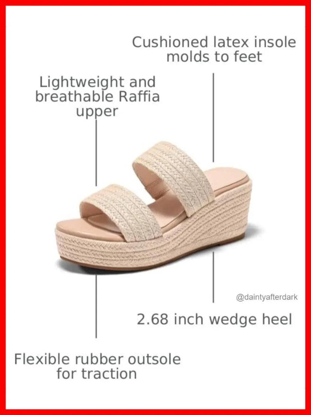 Womens Platform Wedge Sandals Espadrille Raffia Heeled Slides Open Toe Two Band